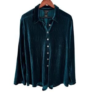 Ali Miles Plus Size 1X Green Velvet Wearable Art Blouse Shirt Top Christmas